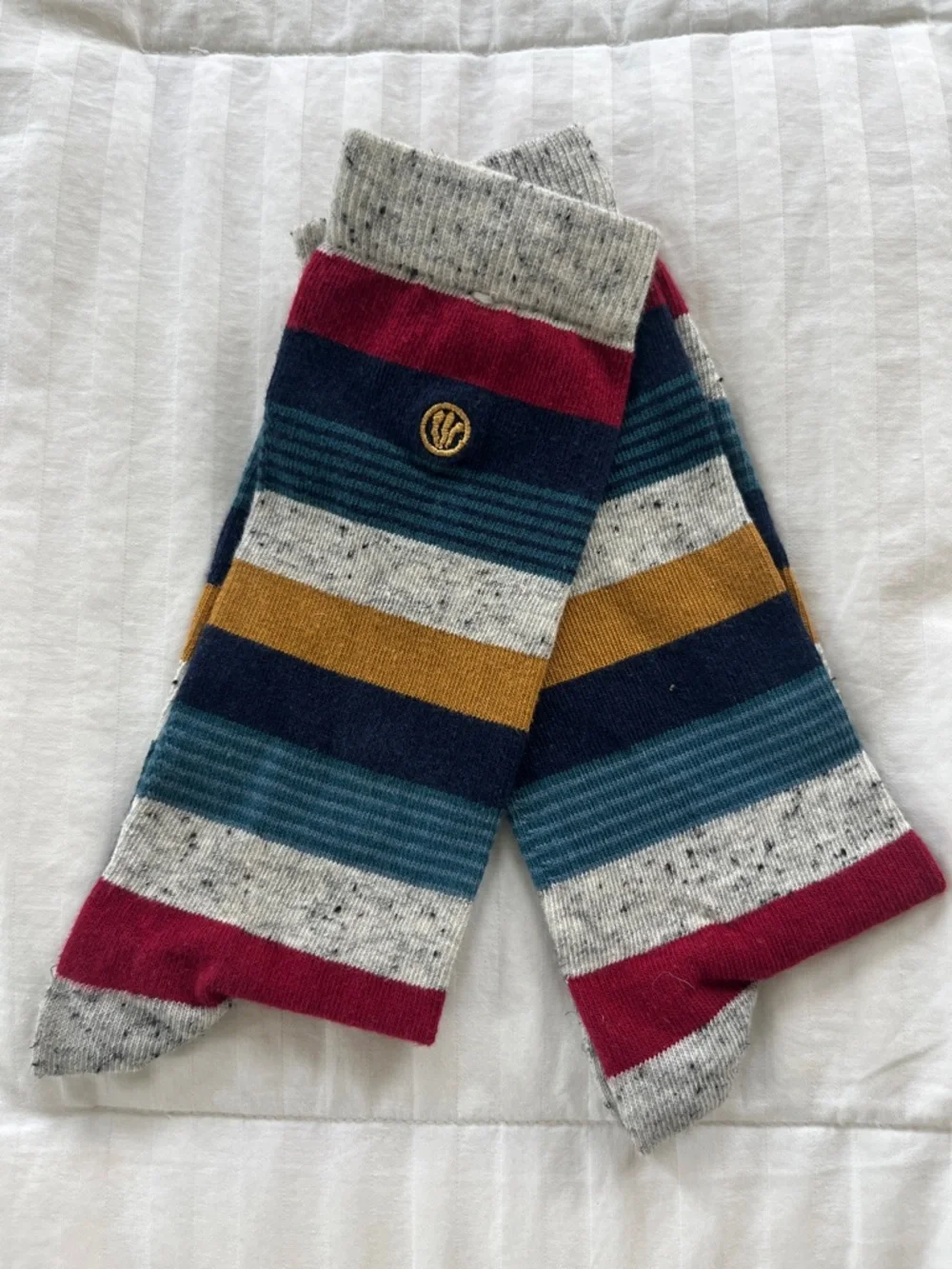Stance Striped Crew Socks in Burgundy, Mustard, Teal, Navy, Heather Gray - Picture 1 of 3